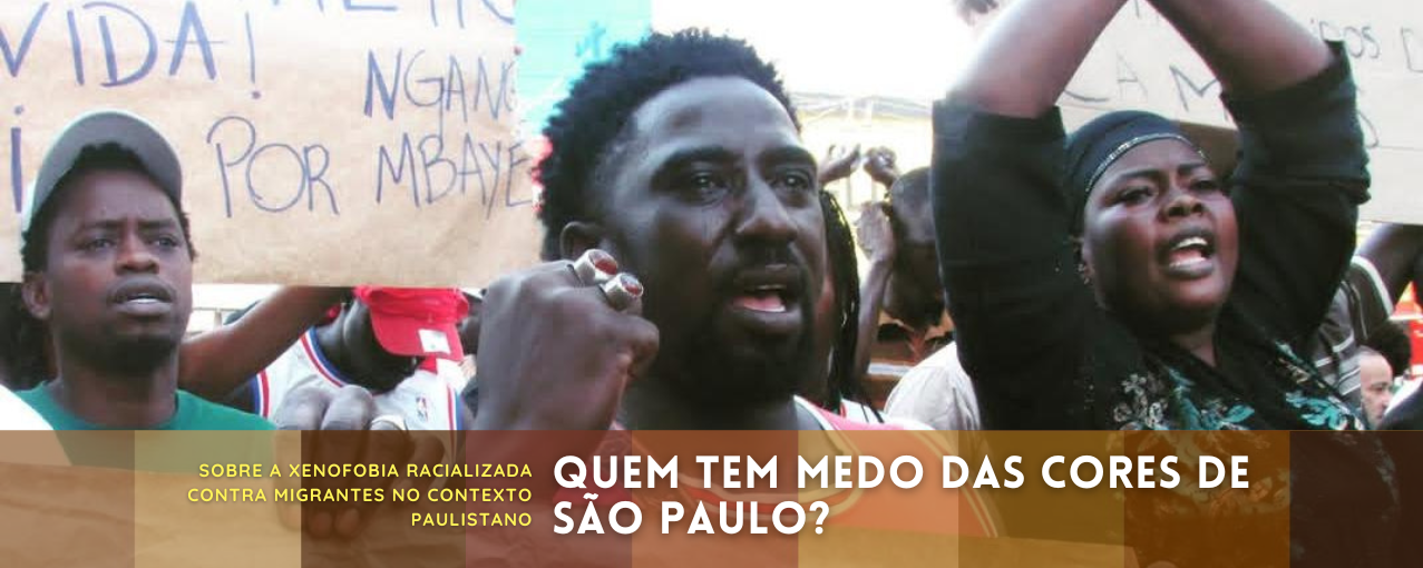 Na imagem, consta a imagem do protesto contra a morte do trabalhador senegalês Ngagne Mbaye, em abril de 2025.